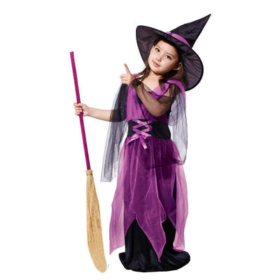 Halloween Witch Costume Purple Dress For Kids - animeccos.com