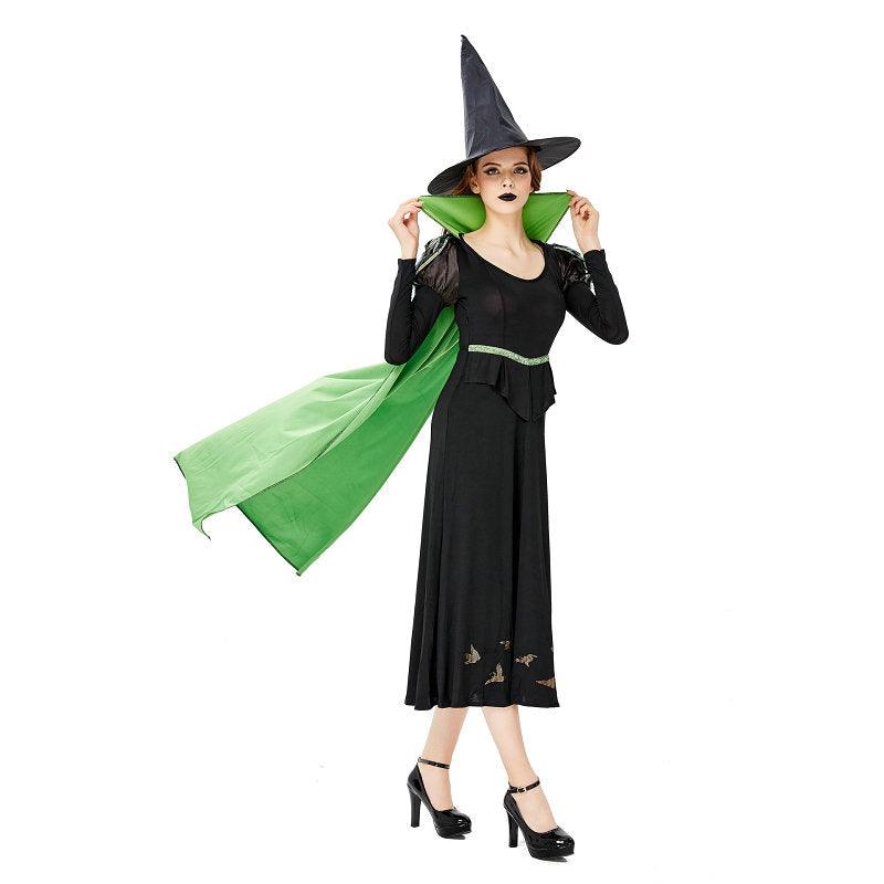 green emerald velvet dress Black & Green Witch Adults Halloween Costume Dress Up
