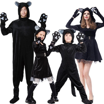 Adult Kids Black Cat Cosplay Outfit Family Halloween Costumes - animeccos.com