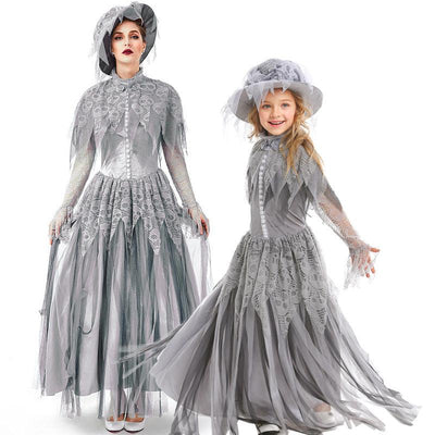 Ghost Bride Skull Print Dress Parent-child Family Costume - animeccos.com