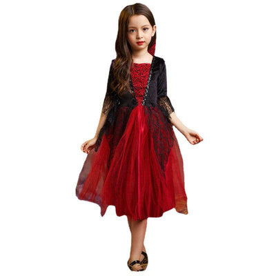 Girls Red Vampire Dress Kids Halloween Costume - animeccos.com